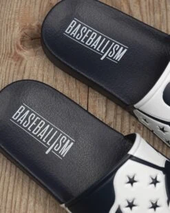 Star Spangled Flag Man Slides - White/Navy-6610763677766 -Baseball Equipment Store FlagManCircleSlidesNavyWhite 2