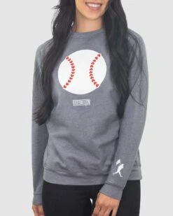 Stitched Heart Seams Baseball Crew Neck - Women's-6950733185094