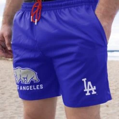 Cali Bear Trunks - Los Angeles Dodgers-7157686501446 -Baseball Equipment Store baseballism mlb cali bear swim trunks dodgers 003