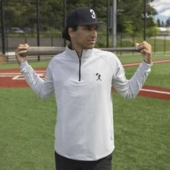 Brock Base Patch Quarter Zip (Grey)-7304104738886 -Baseball Equipment Store baseballism quarterzip pullover sweatshirt grey 011